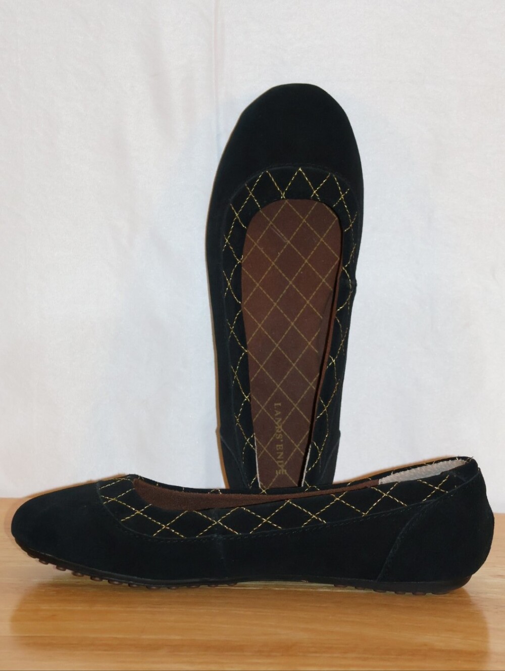Lands' End Black Quilted Dory Comfort Ballet Flats. 7.5M.
